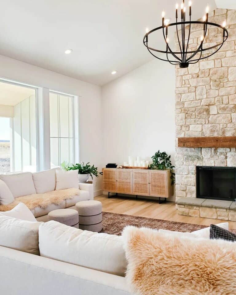 Light Stone Wall in a Bright Living Room
