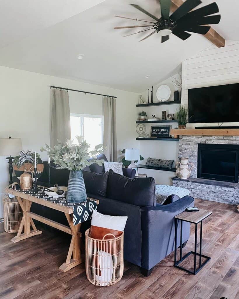 Living Room With Corner Shelves