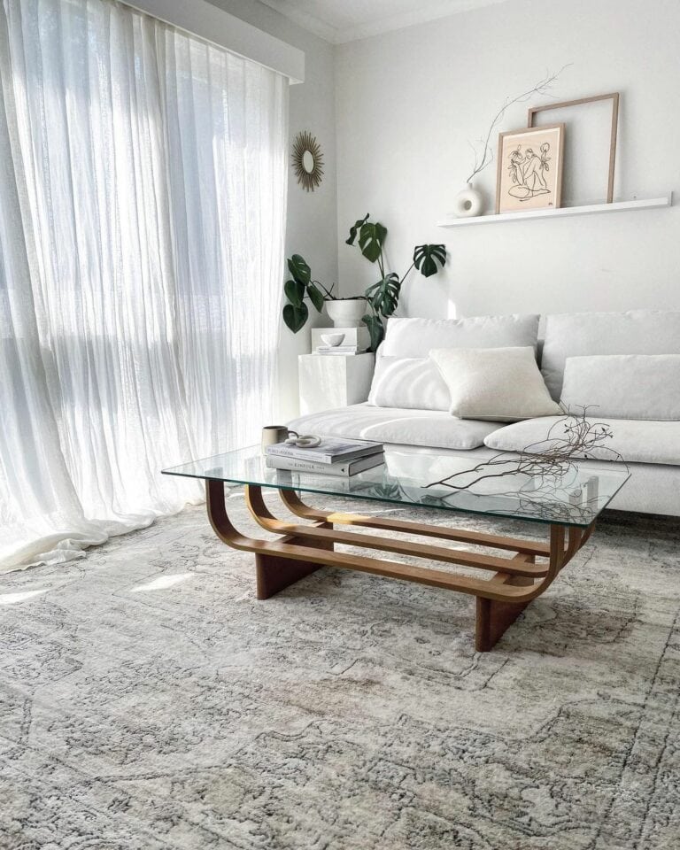 Modernized Brown Persian Rug With White Loveseat