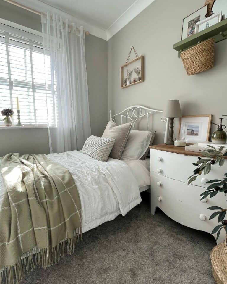 Neutral Bedroom With Subtle Green Accessories