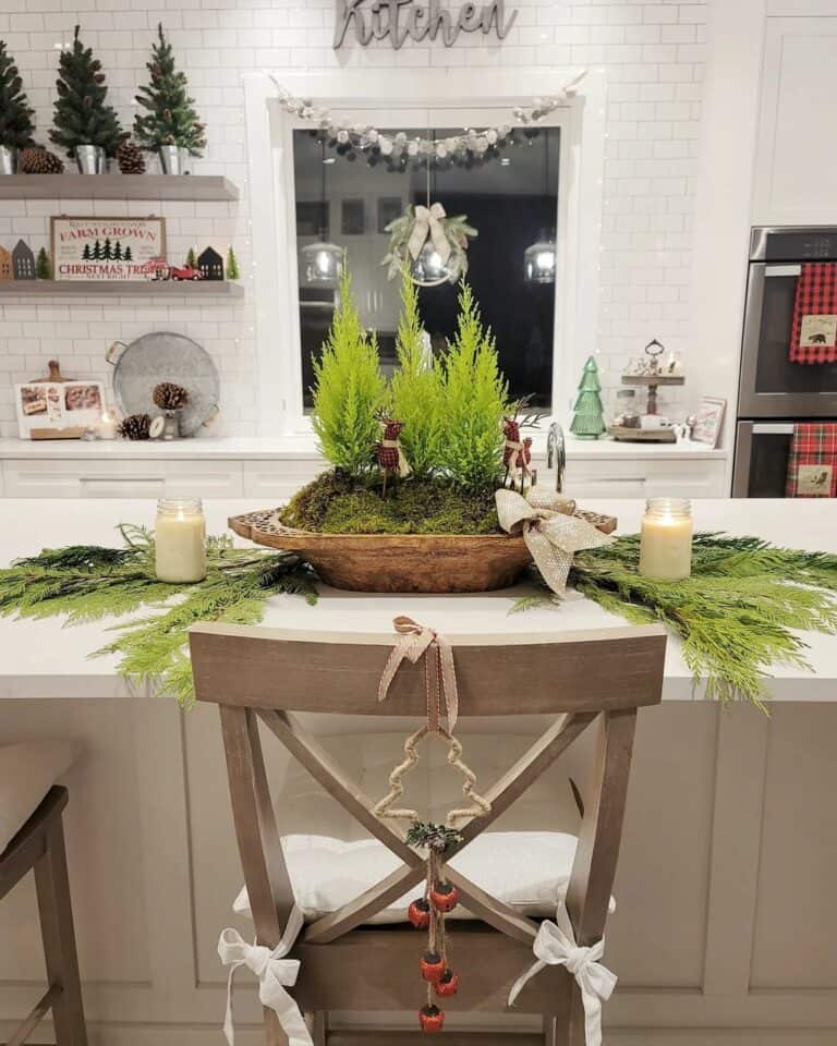 Pine Boughs for a Kitchen Island Centerpiece