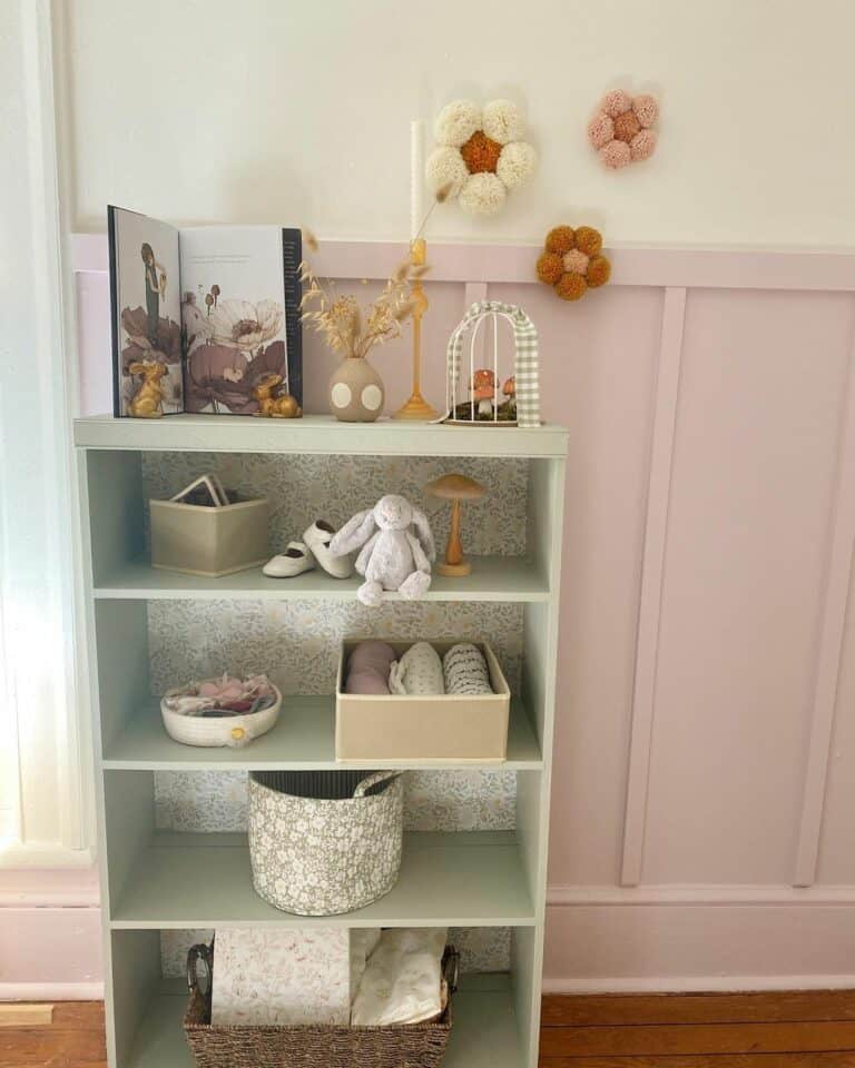 Shelves With a Wallpapered Backboard