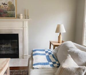 Simple Family Room With White Fireplace