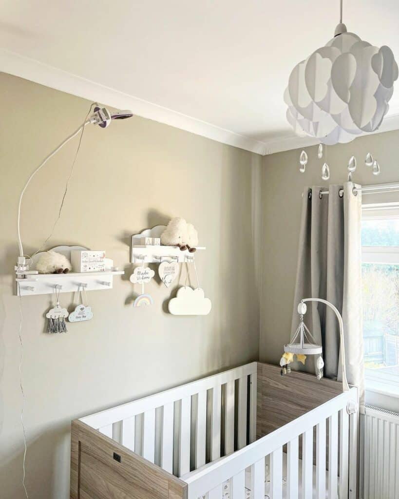 Taupe and White Backdrop in Simple Nursery