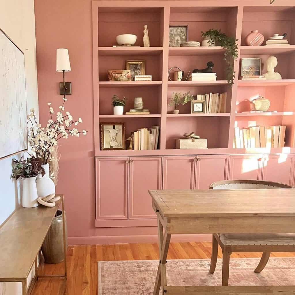 Vibrant Pink Office Wall Paired With Neutral Furniture