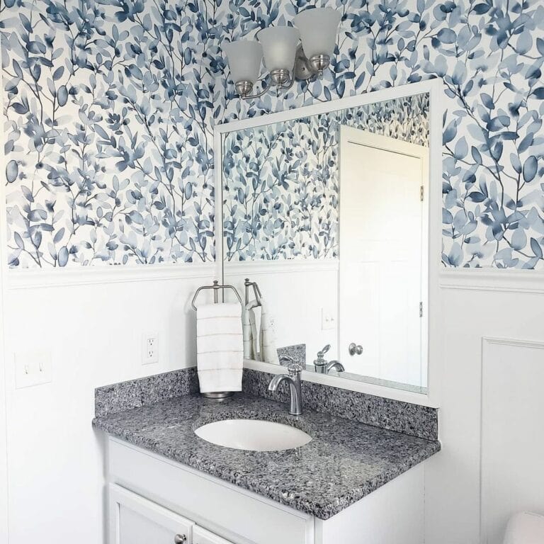 Wallpaper Applied Above Bathroom Wainscoting