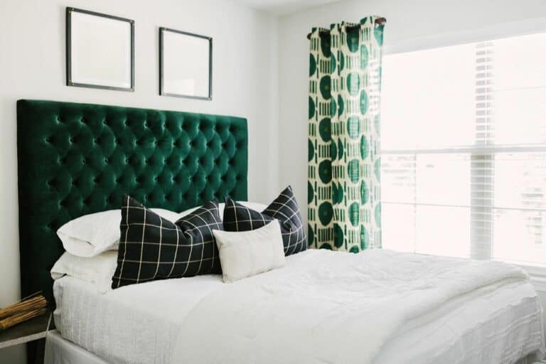 White Bedroom Celebrates Emerald Green