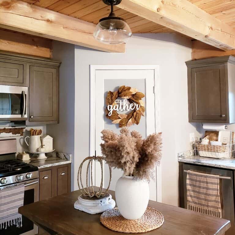 Wood Ceiling Beams Above a Charming Kitchen