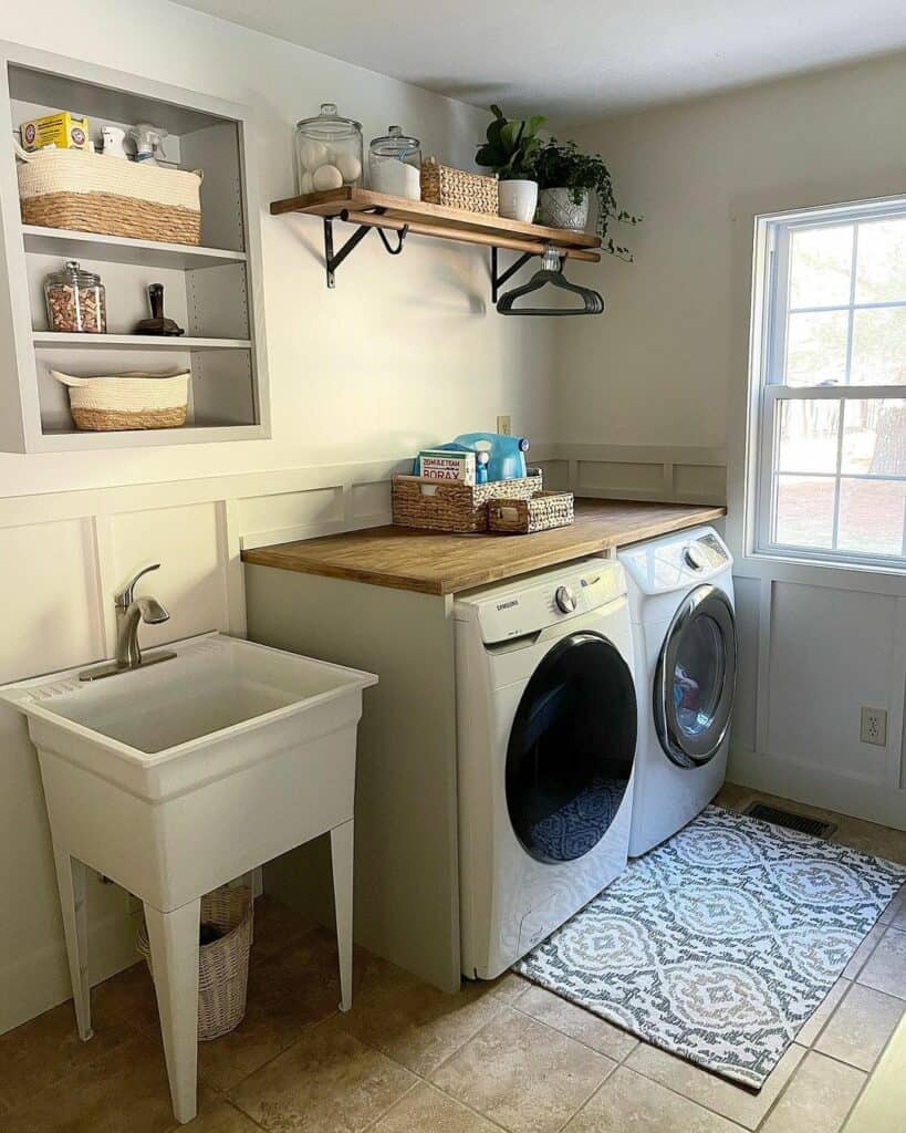 Wooden Countertop Over Laundry Room Appliances