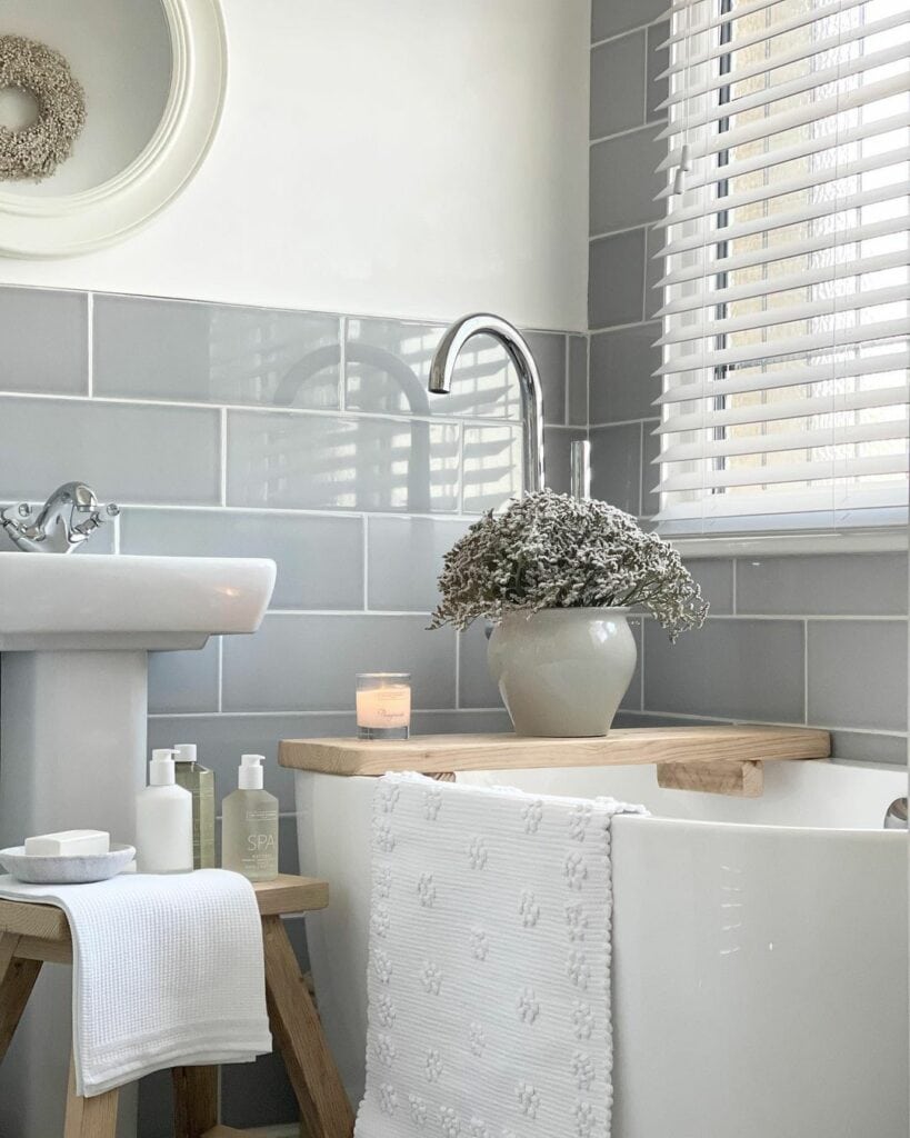 Offset Gray Subway Tile Backsplash