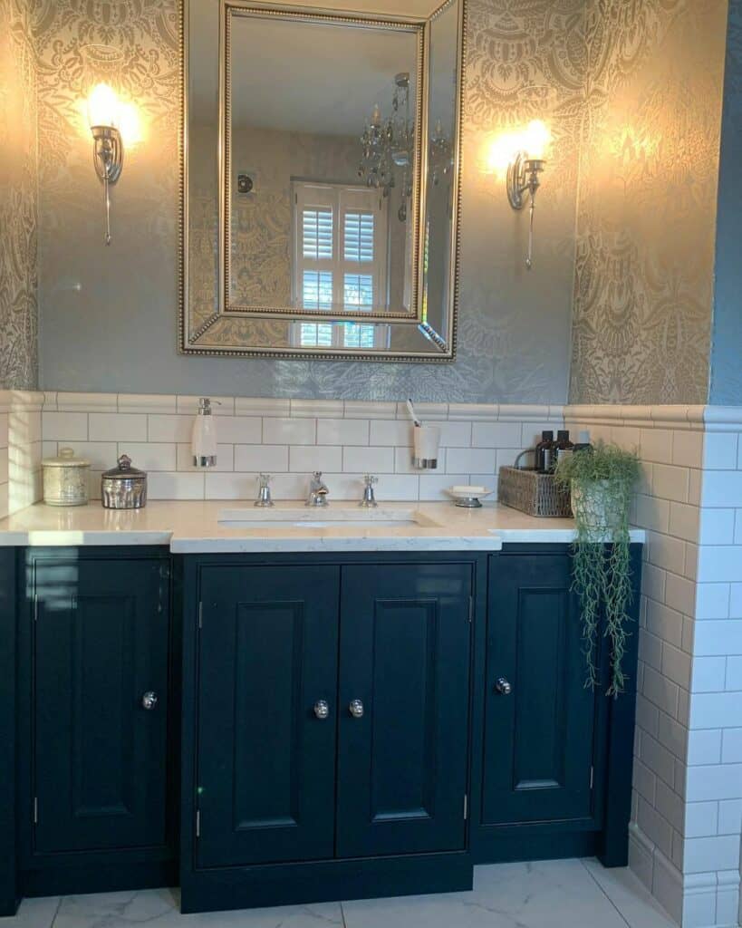Beaded Mirror With Silver Sconces