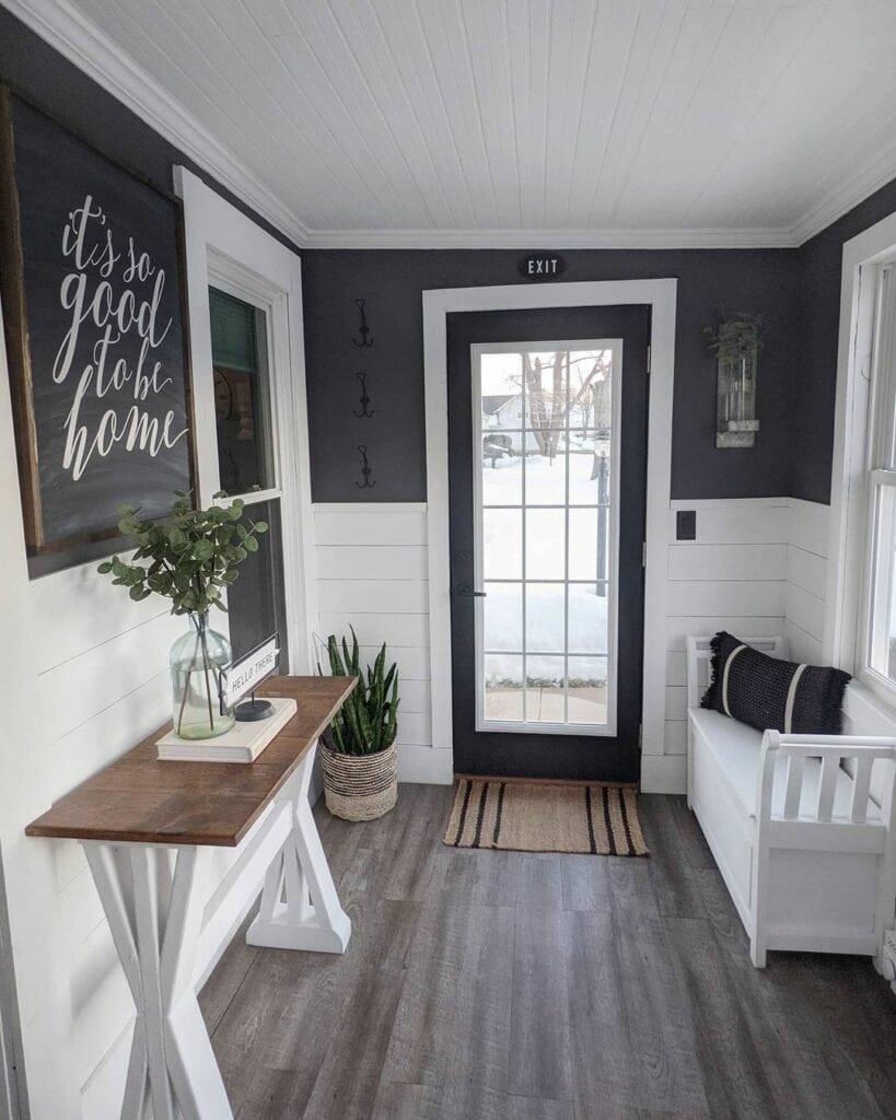 Charcoal and White American Farmhouse Mudroom