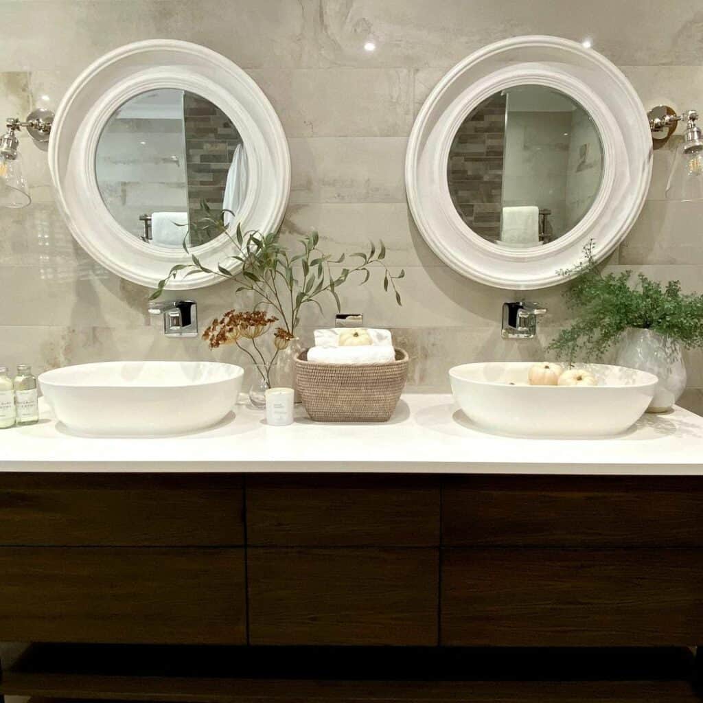 Circular Bathroom Mirrors With Swing Arm Sconces
