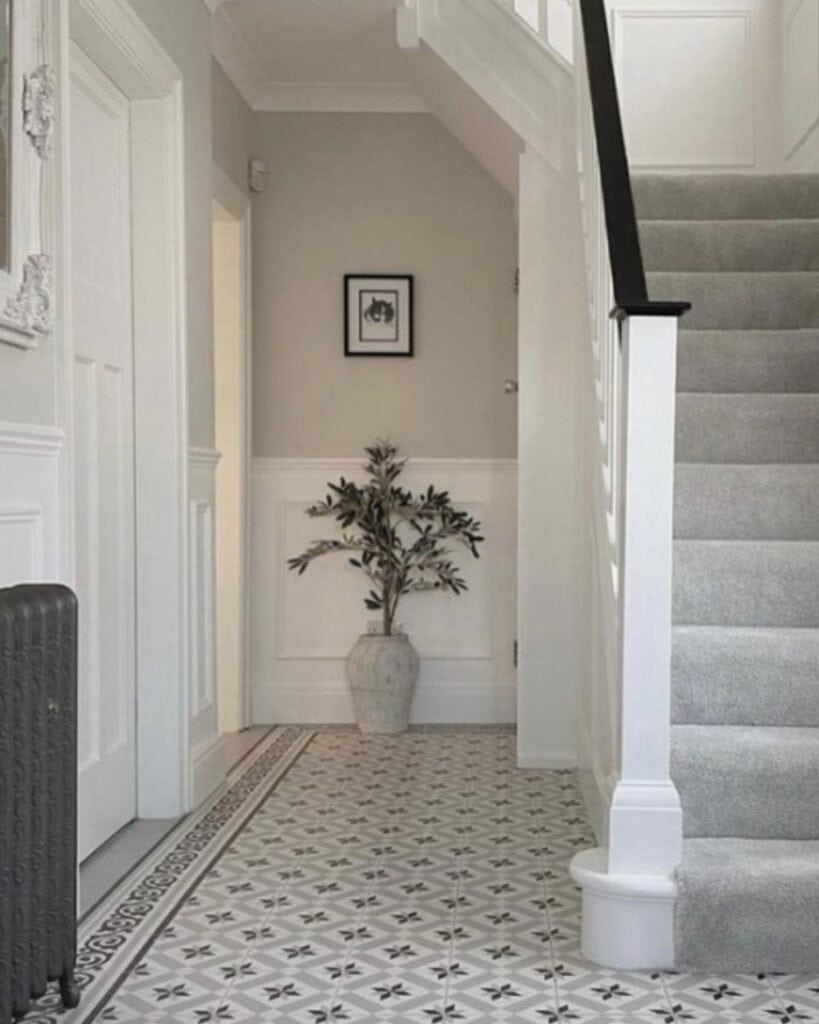 Elegant Gray and White Tiled Foyer