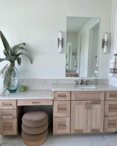 Extended Makeup Vanity With Single Mirror and Sconces