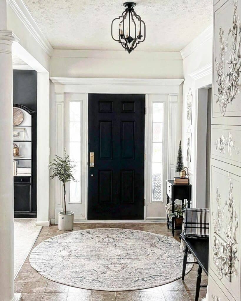 Floral Details in Black and White Foyer