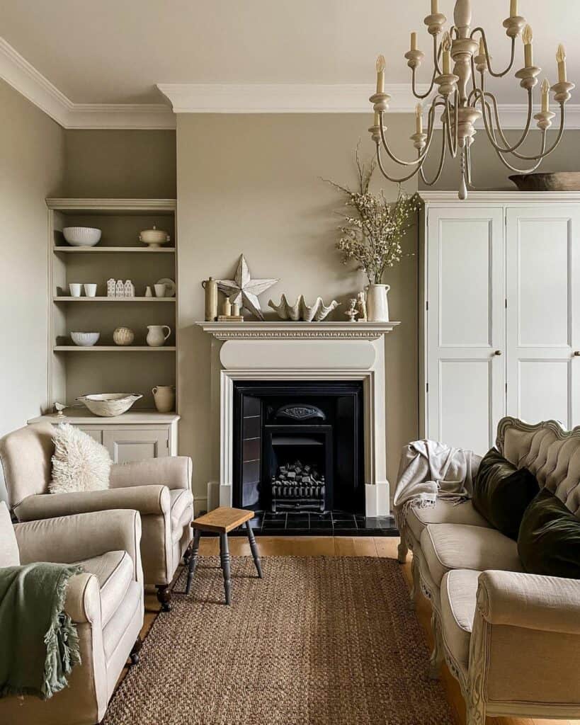 French Country Seating Area With Footstool