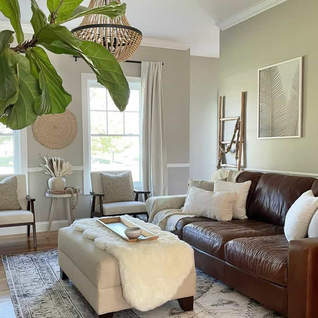 Dark Brown Couch Surrounded by Neutrals