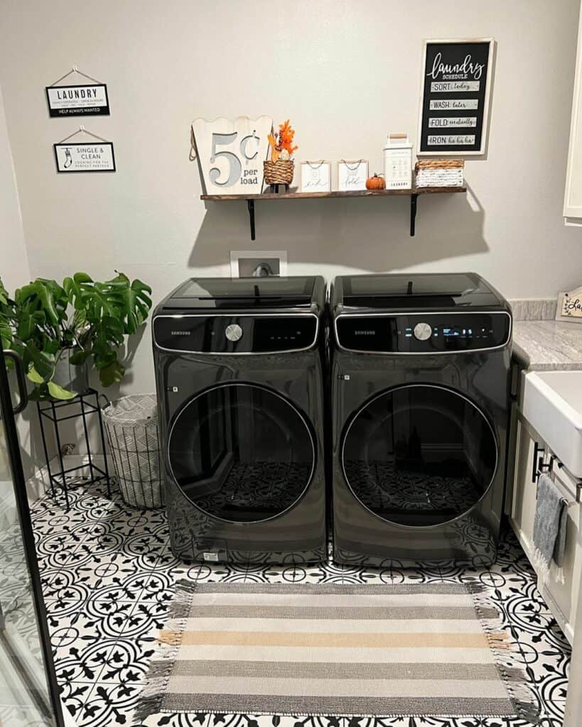 Graphic Tile for Black and White Laundry Rooms