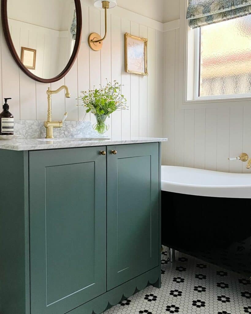 Gold Faucets in an Eclectic Bathroom