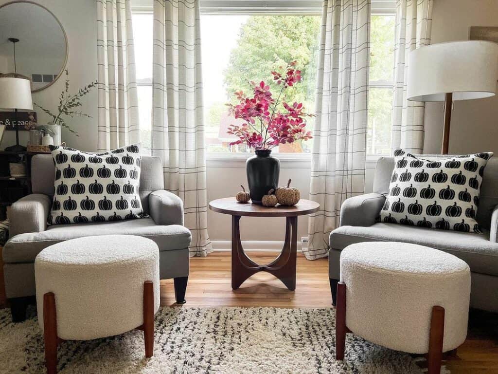 Subtle Striped Curtains and Pumpkin Pillows