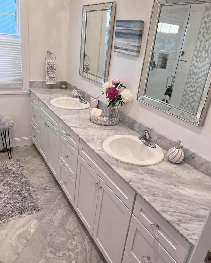 Wall-to-Wall Vanity and Beveled Mirrors