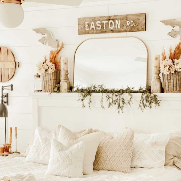 farmhouse decor above bed