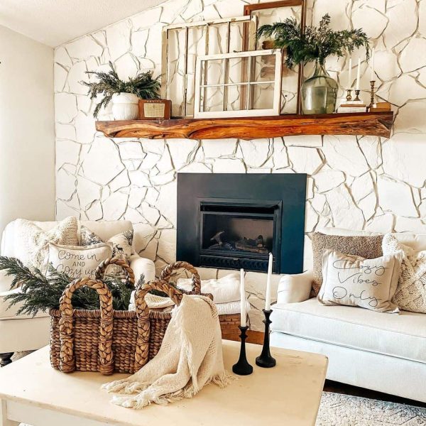 farmhouse decor above fireplace