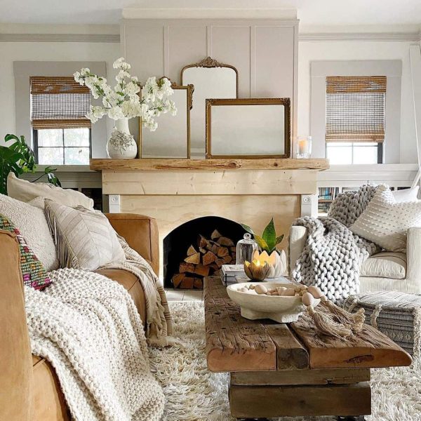 farmhouse decor above fireplace